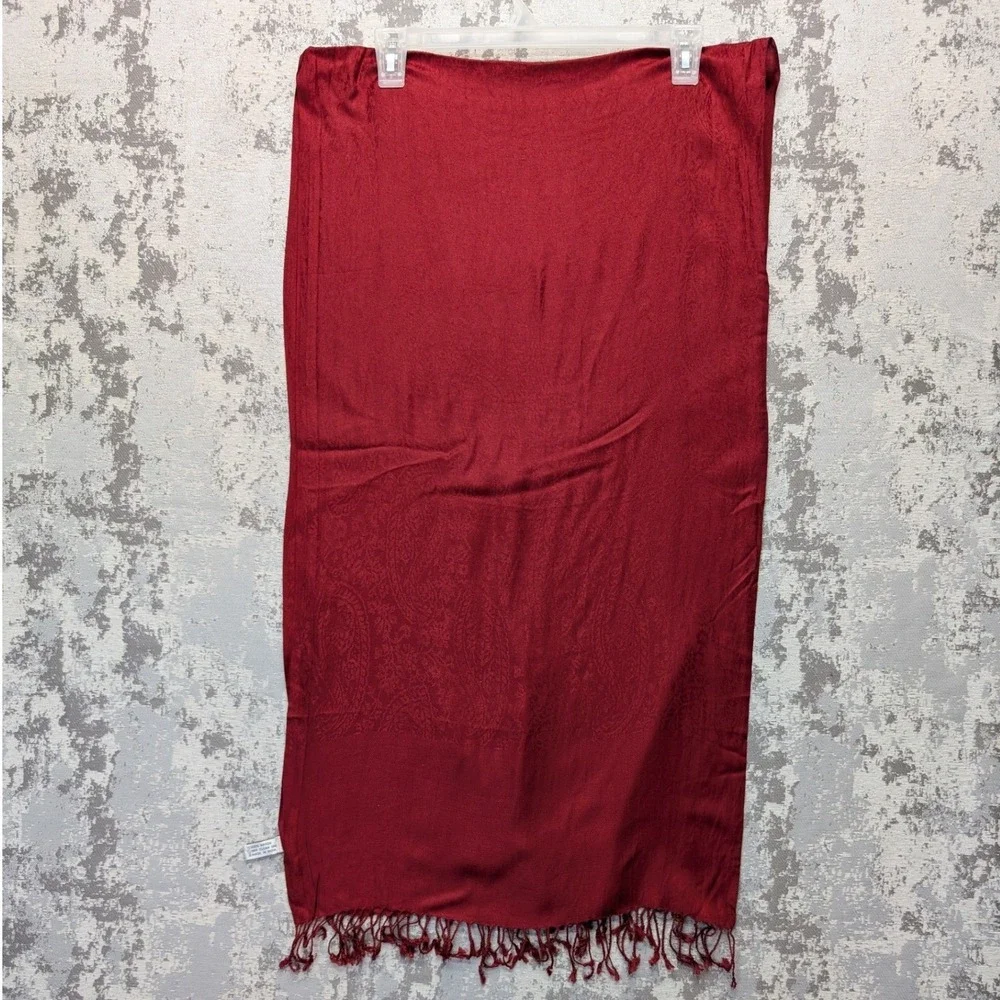 Accessory Street Burgundy Paisley Pashmina Scarf Rayon Fringe Wrap Made in India